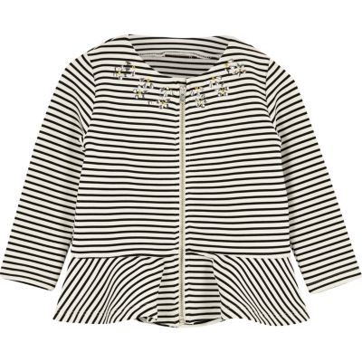 Mini girls black stripe peplum jacket